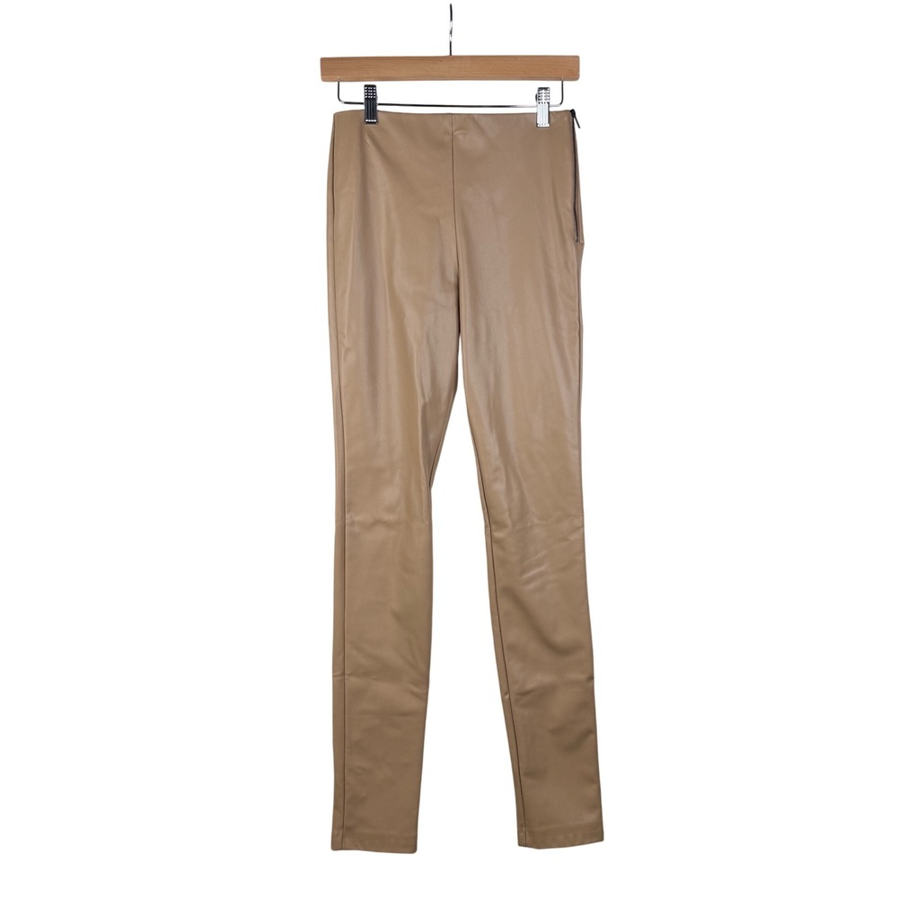 Zara Women's Faux Leather Side Zip Ankle Pants size Small Light Brown